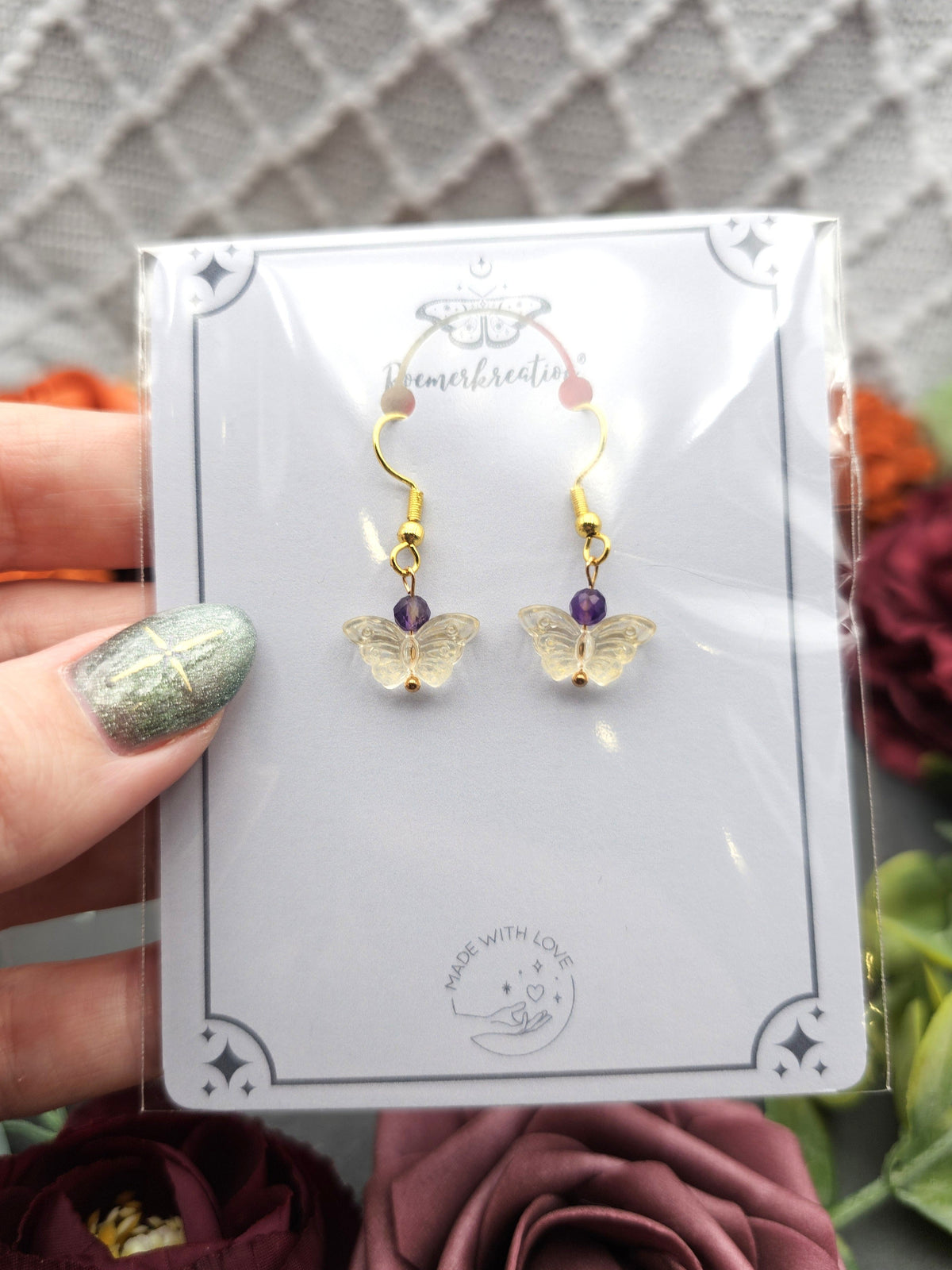 Ohrringe Schmetterlinge Gelb | Amethyst | Edelstahl vergoldet