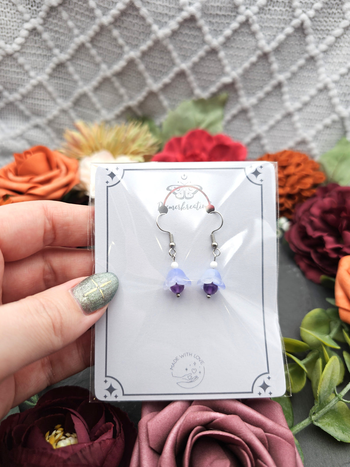Ohrringe Floral Blau | Amethyst & Kascholong | Edelstahl