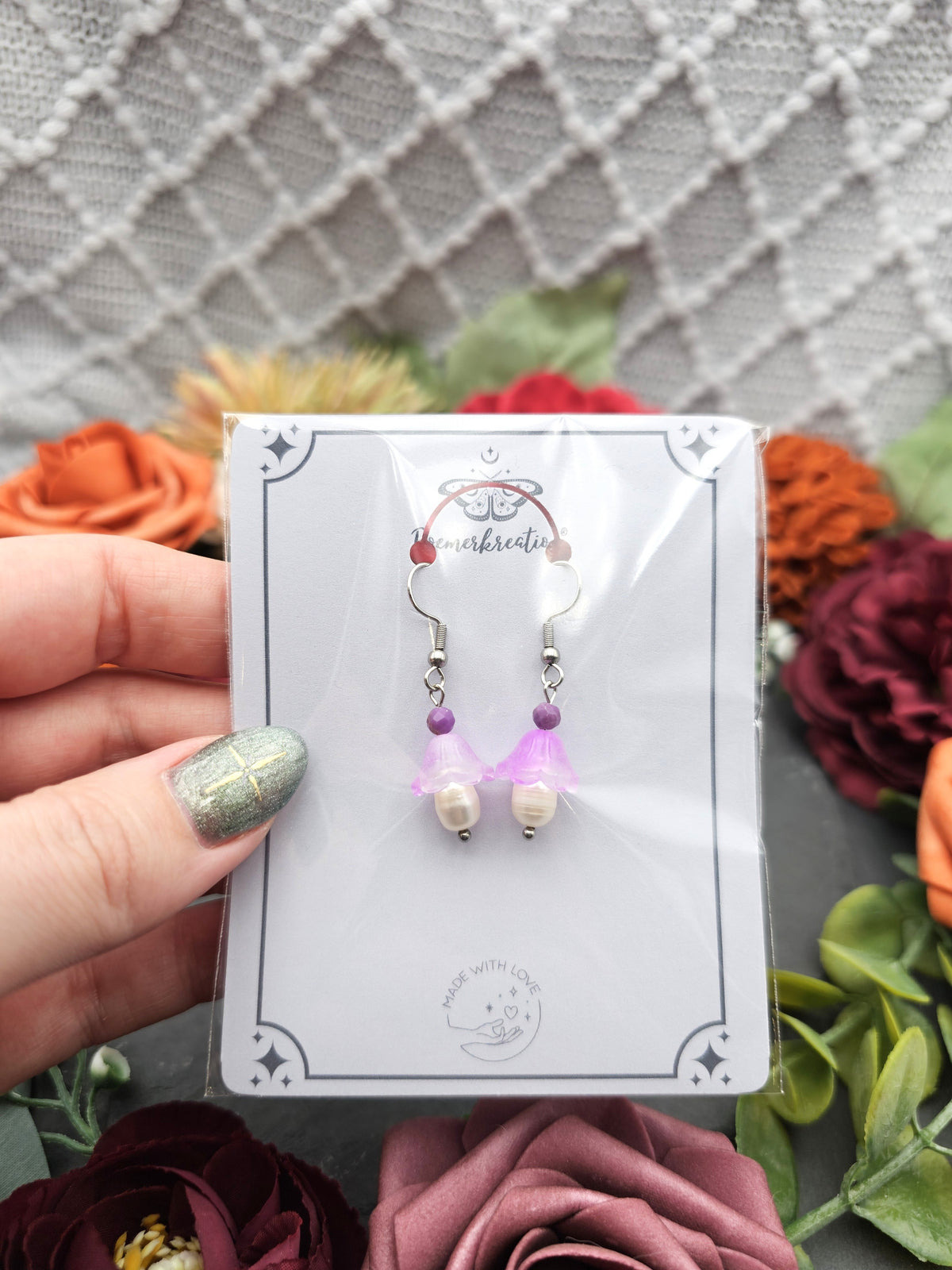 Ohrringe Floral Rosa | Süßwasserzuchtperle & Lepidolith | Edelstahl