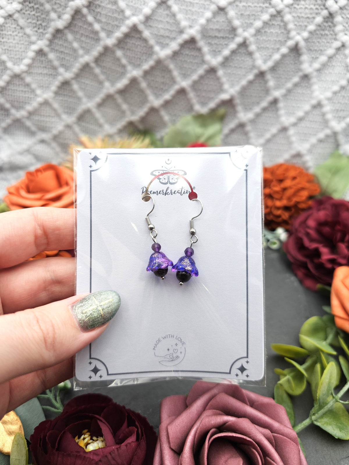 Ohrringe Floral Lila | Onyx & Amethyst | Edelstahl