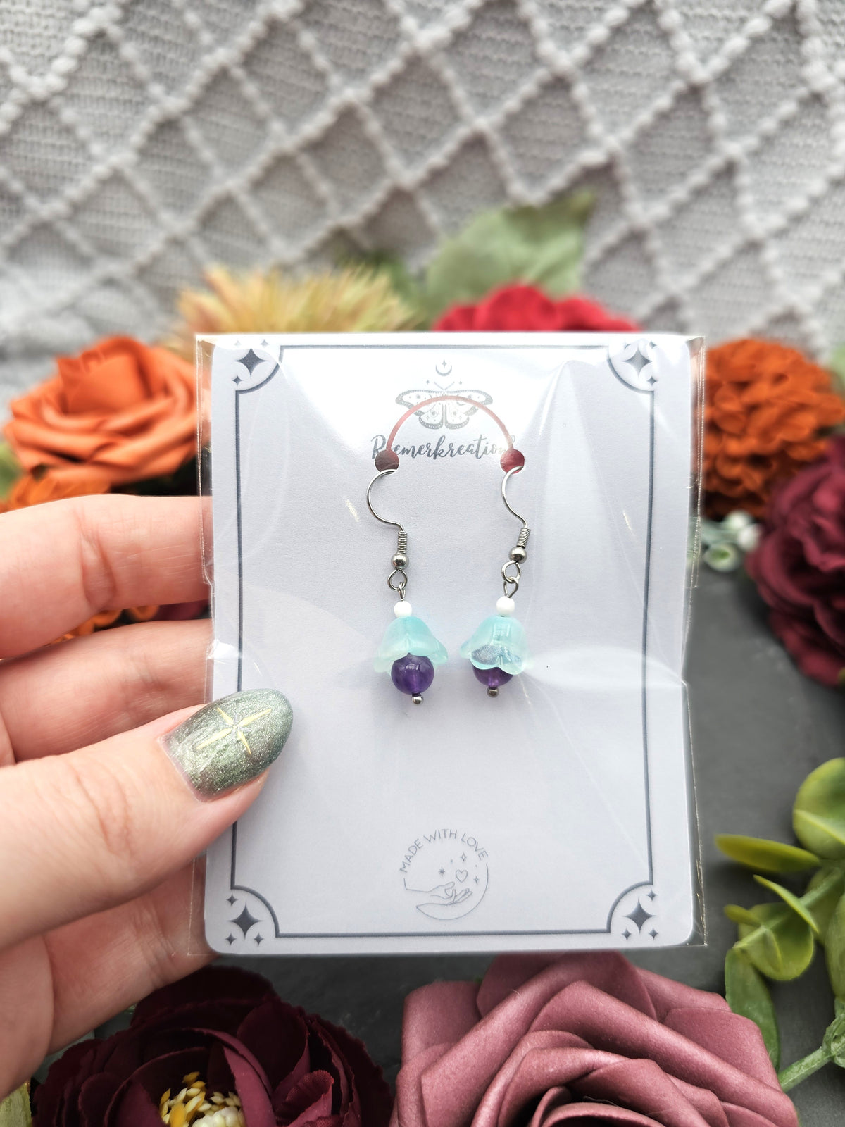 Ohrringe Floral Mint | Amethyst & Kascholong | Edelstahl