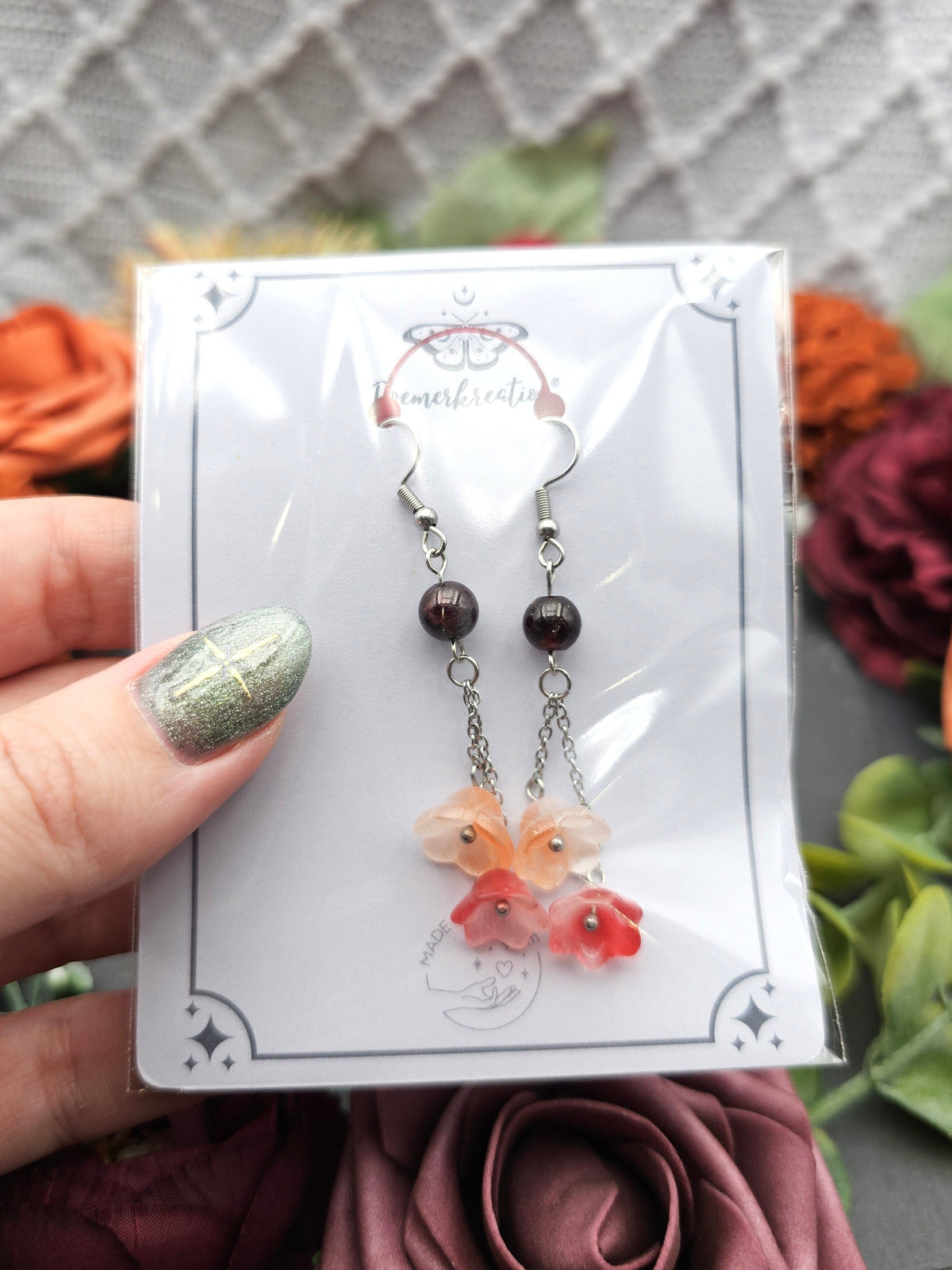 Ohrringe Floral Rot & Orange | Granat | Edelstahl