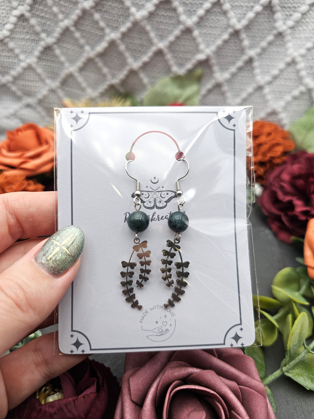 Ohrringe Botanical | Moosachat | Edelstahl