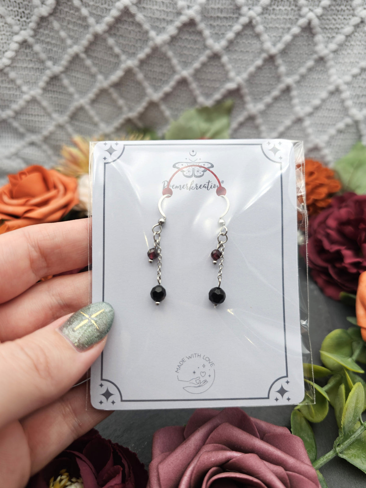 Ohrringe Onyx & Granat | Edelstahl