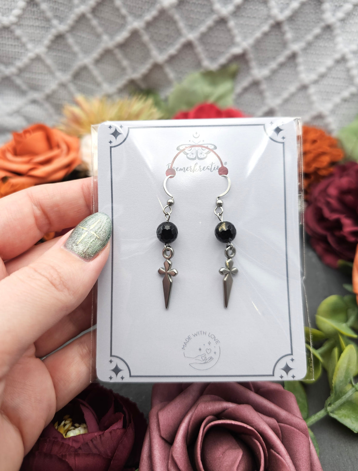 Ohrringe Dolche | Onyx | Edelstahl