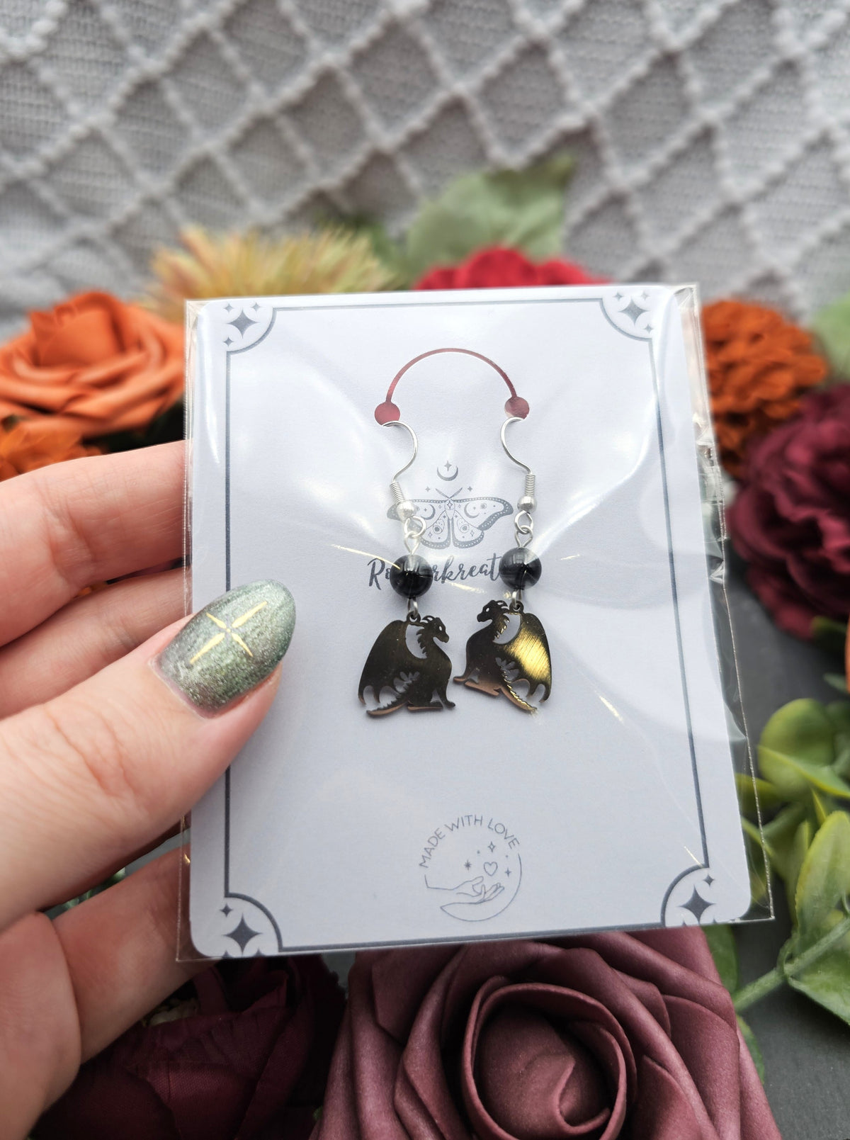 Ohrringe Drache | Onyx | Edelstahl