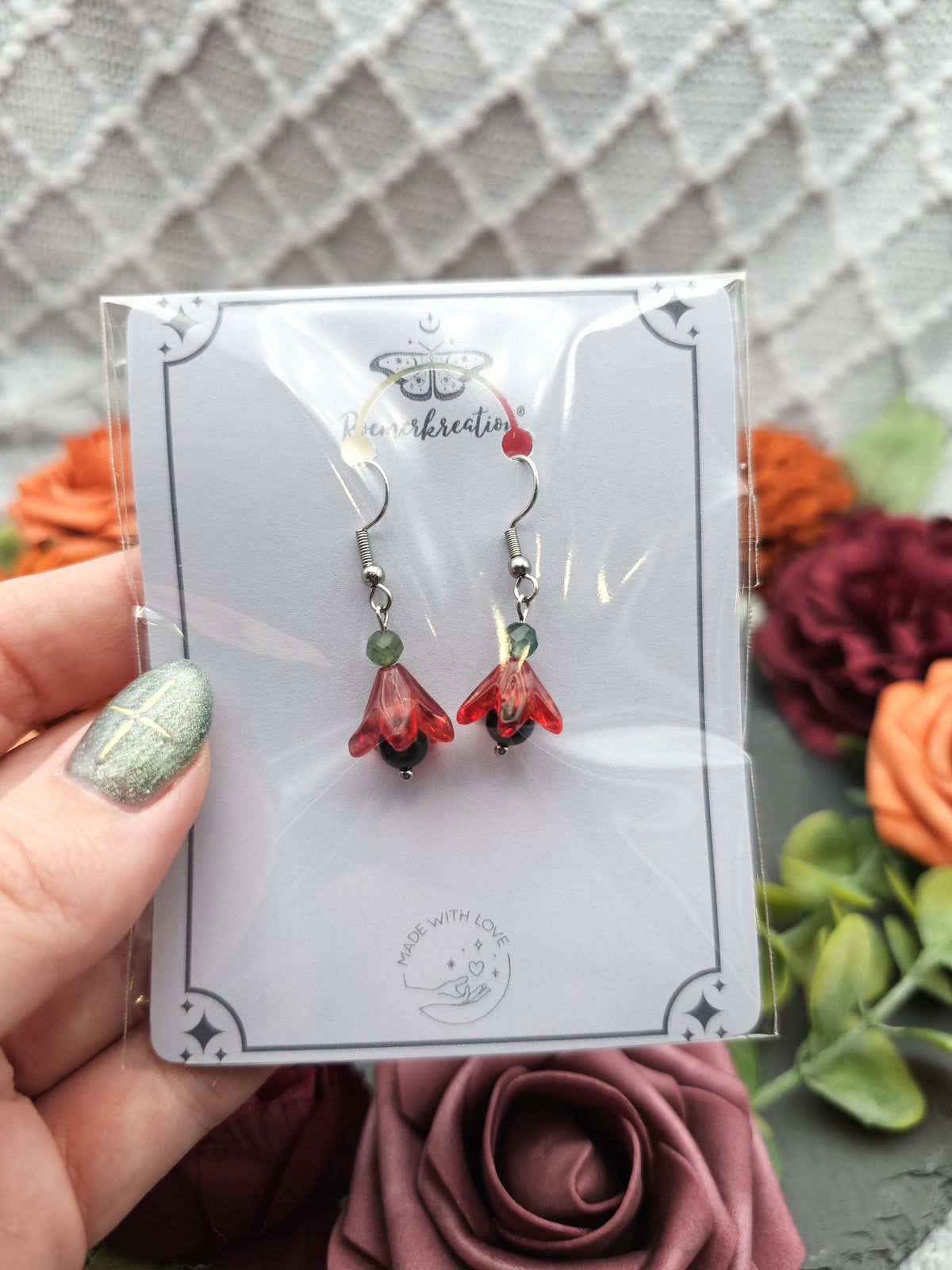 Ohrringe Floral Rot | Onyx & Moosachat | Edelstahl