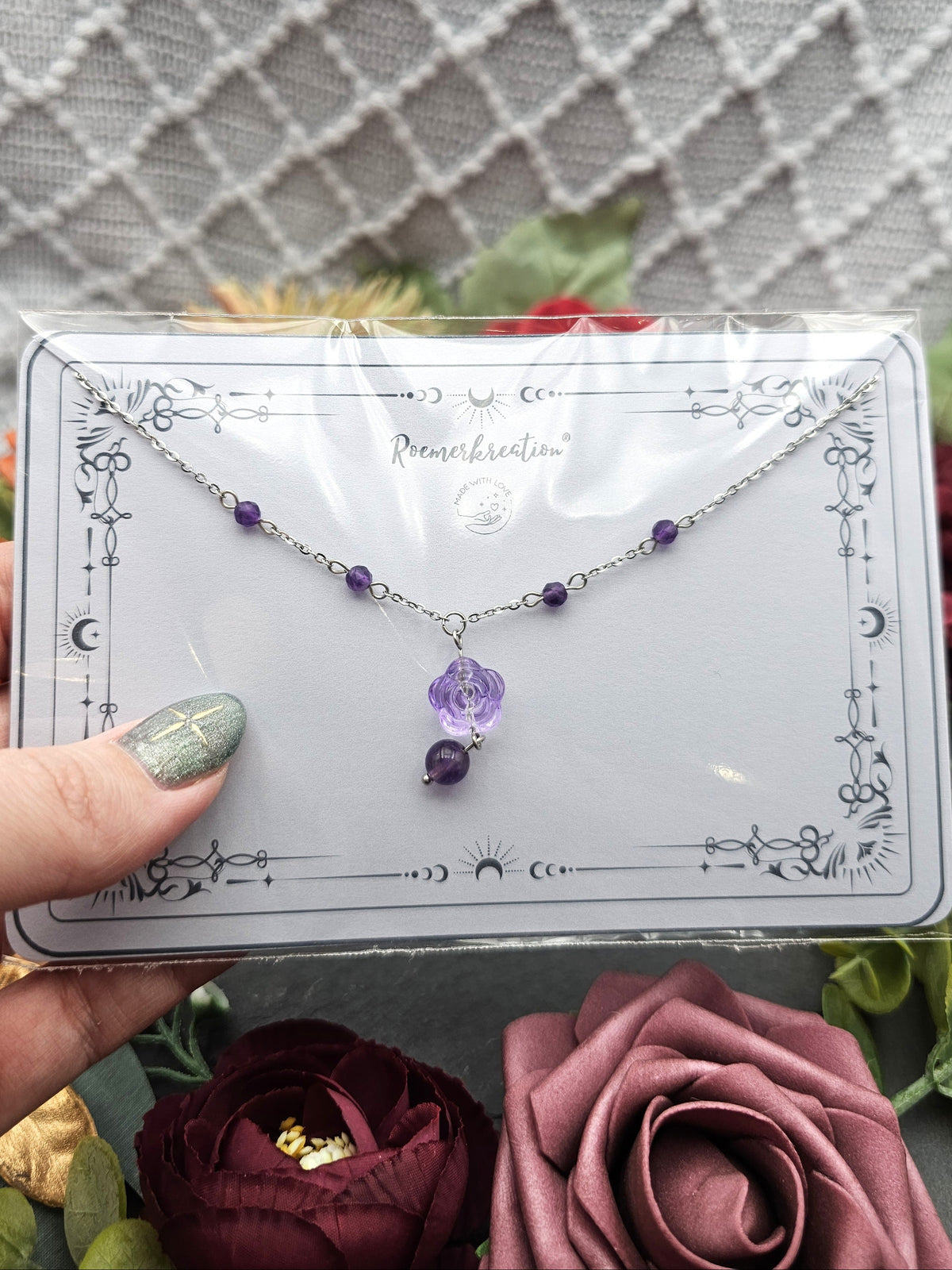 Halskette Rose Lila | Amethyst | Edelstahl