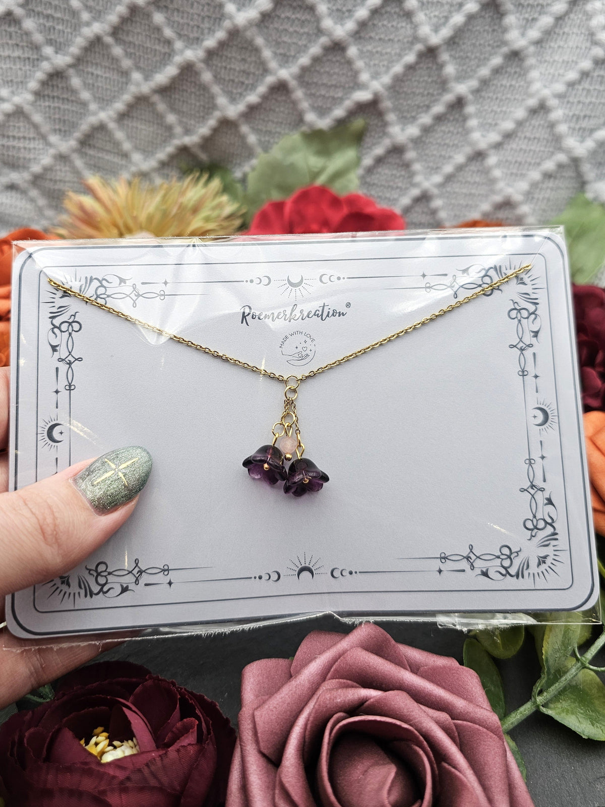 Halskette Floral Lila | Rosaquarz | Edelstahl vergoldet