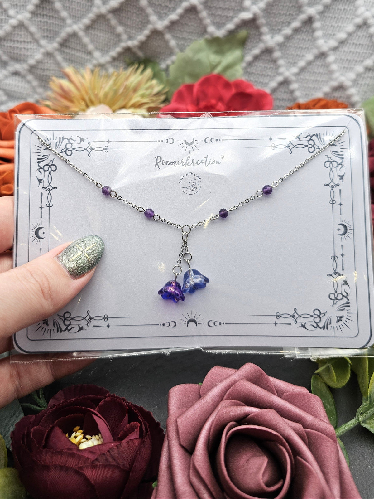 Halskette Floral Lila & Blau | Amethyst | Edelstahl