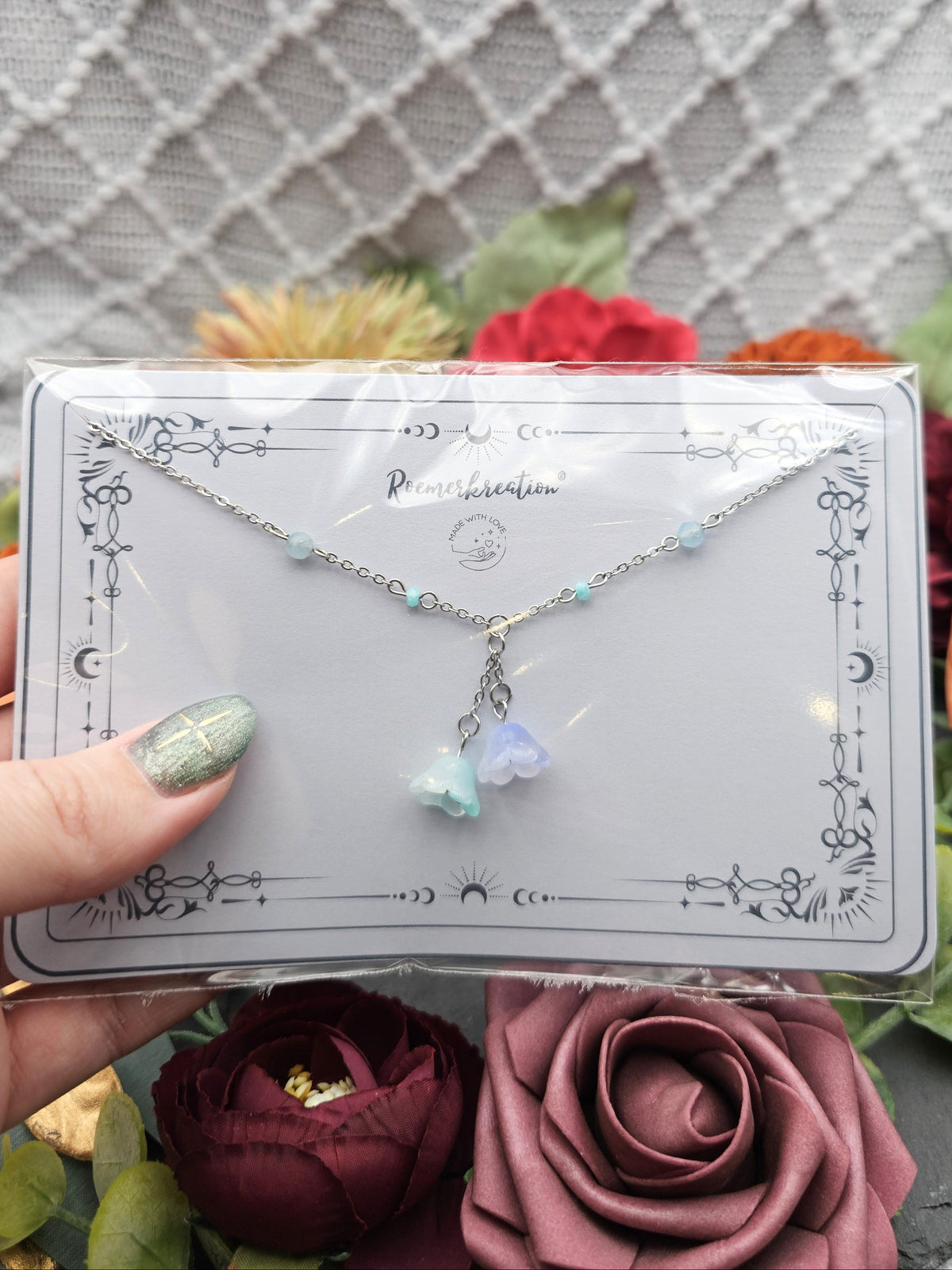 Halskette Floral Mint & Blau | Aquamarin & Amazonit | Edelstahl