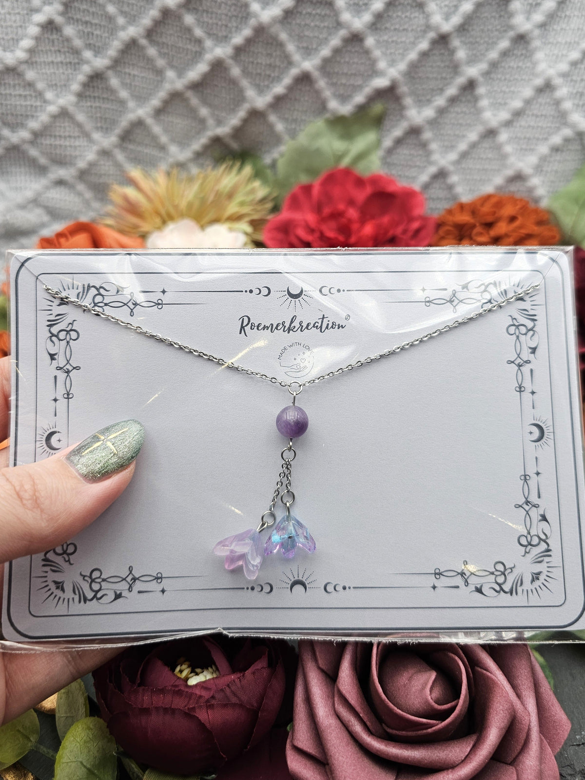 Halskette Floral Blau & Rosa | Amethyst | Edelstahl