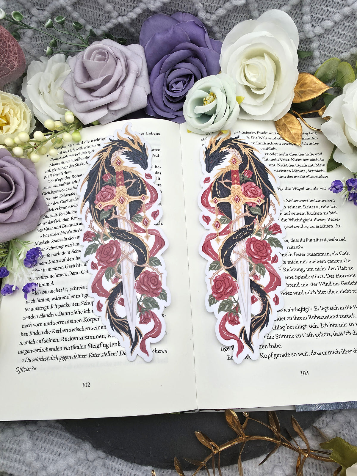 Lesezeichen Fantasy Black Dragon | Die Cut Bookmark