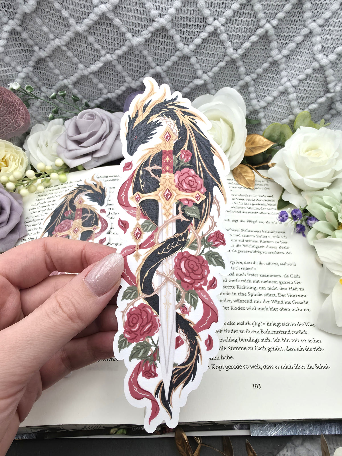 Lesezeichen Fantasy Black Dragon | Die Cut Bookmark