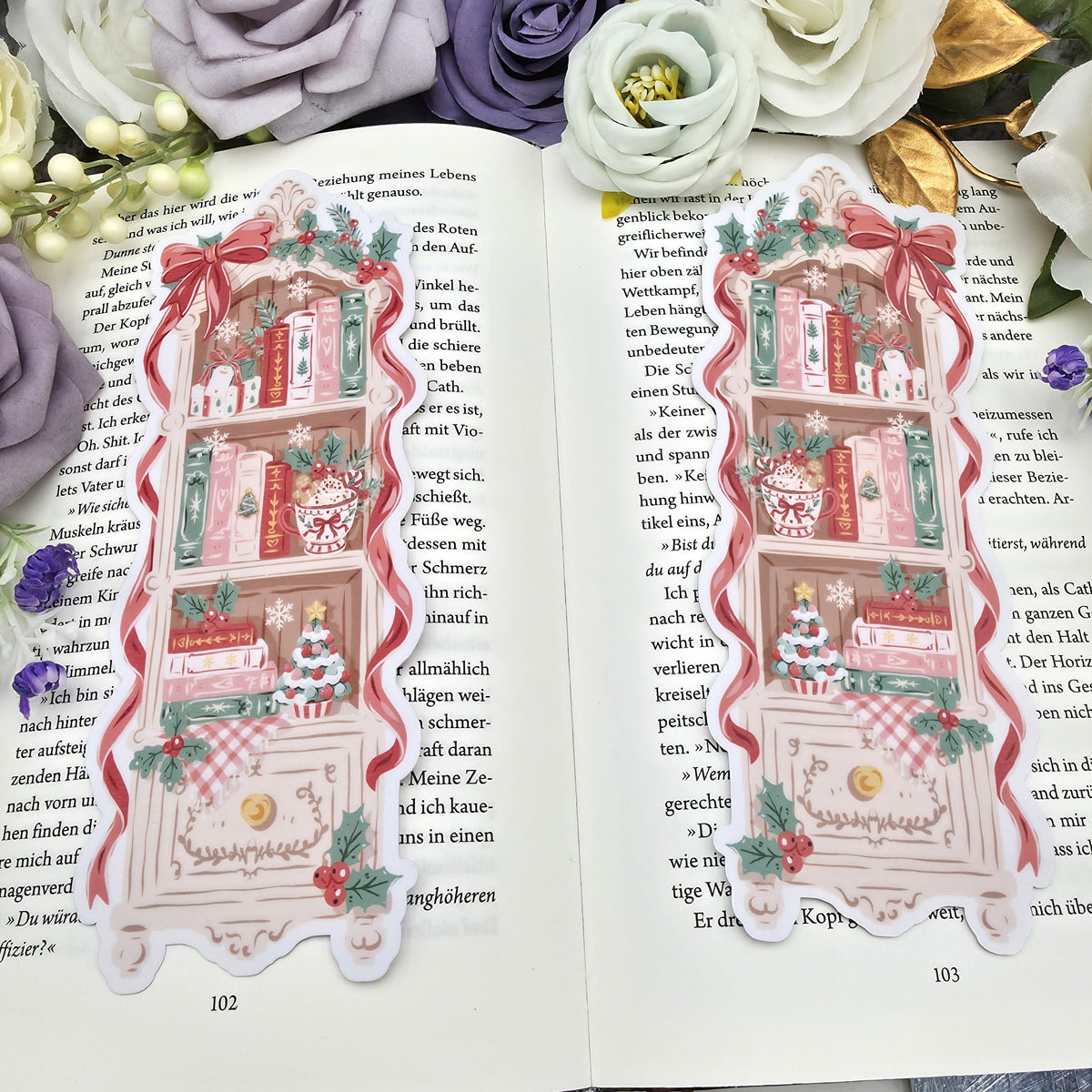 Lesezeichen Christmas Bookshelf Rot | Die Cut Bookmark