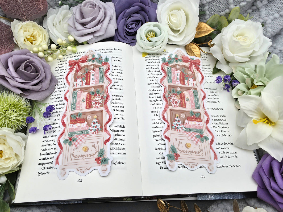 Lesezeichen Christmas Bookshelf Rot | Die Cut Bookmark