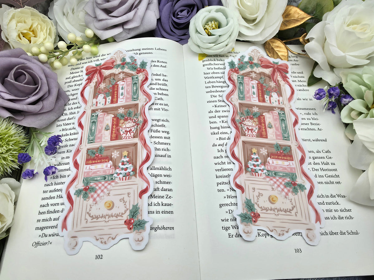 Lesezeichen Christmas Bookshelf Rot | Die Cut Bookmark