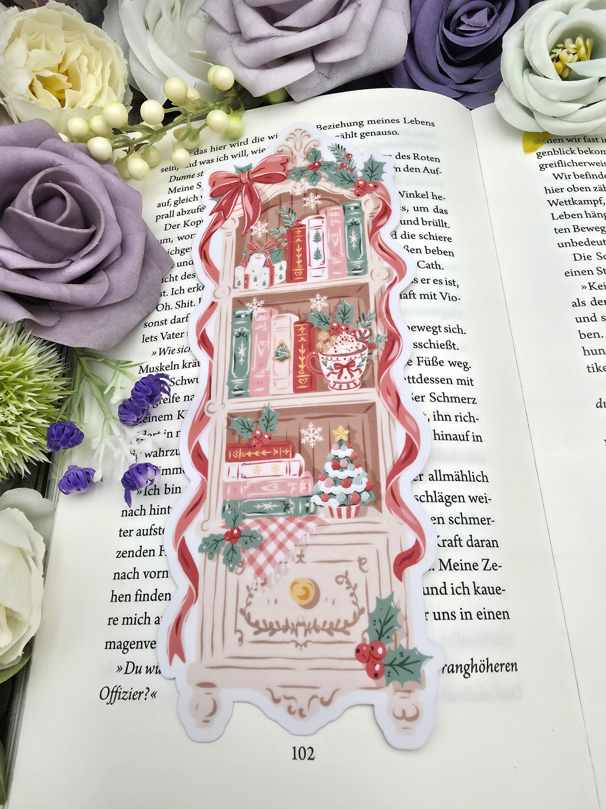 Lesezeichen Christmas Bookshelf Rot | Die Cut Bookmark
