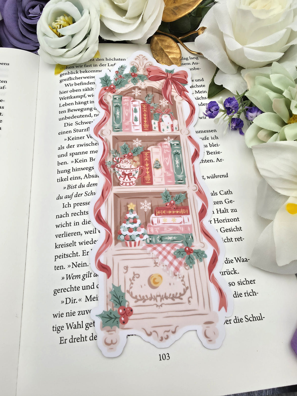 Lesezeichen Christmas Bookshelf Rot | Die Cut Bookmark