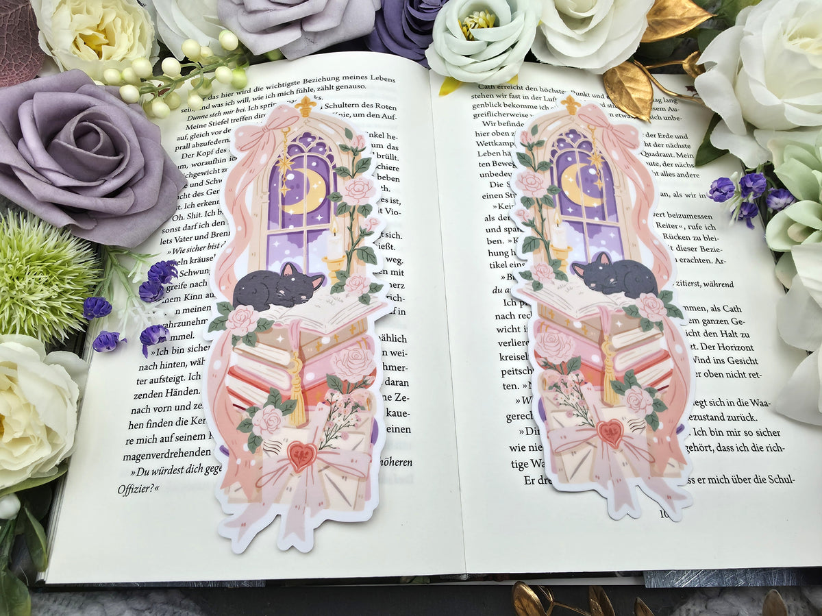 Lesezeichen Fantasy Cat Bookstack | Die Cut Bookmark