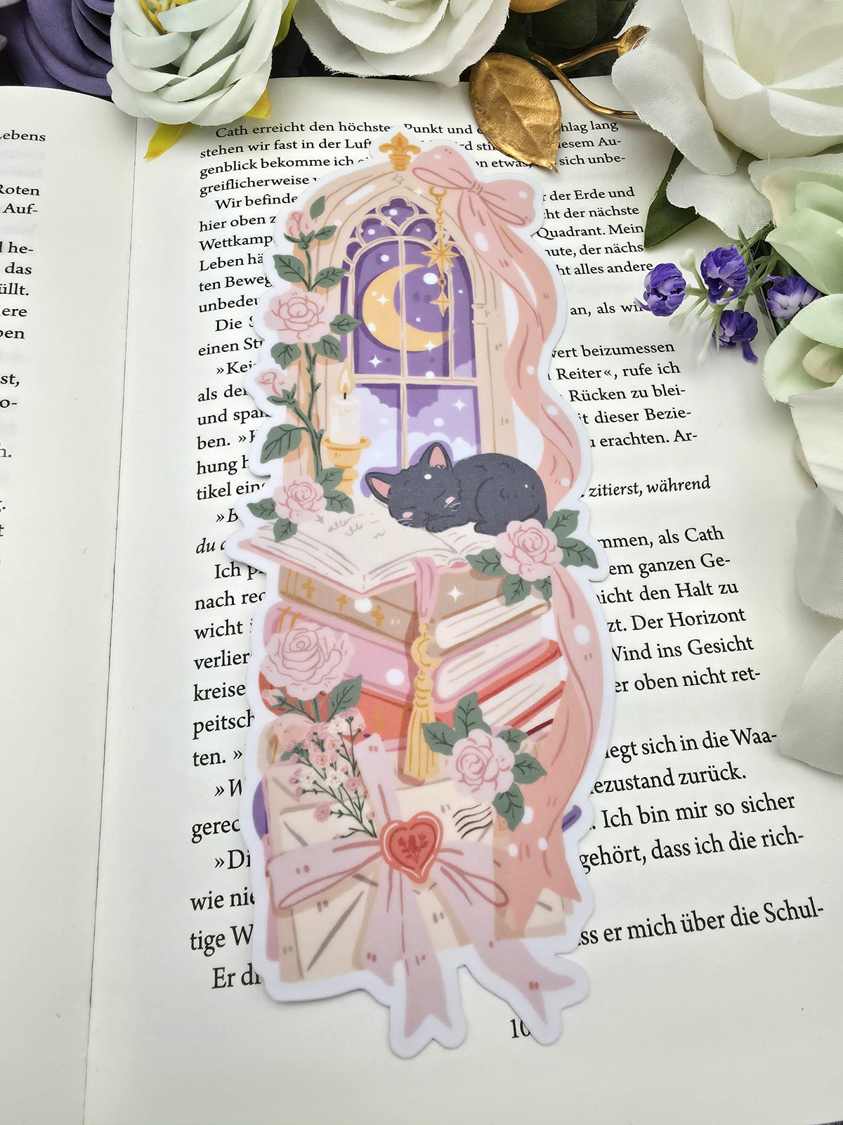 Lesezeichen Fantasy Cat Bookstack | Die Cut Bookmark