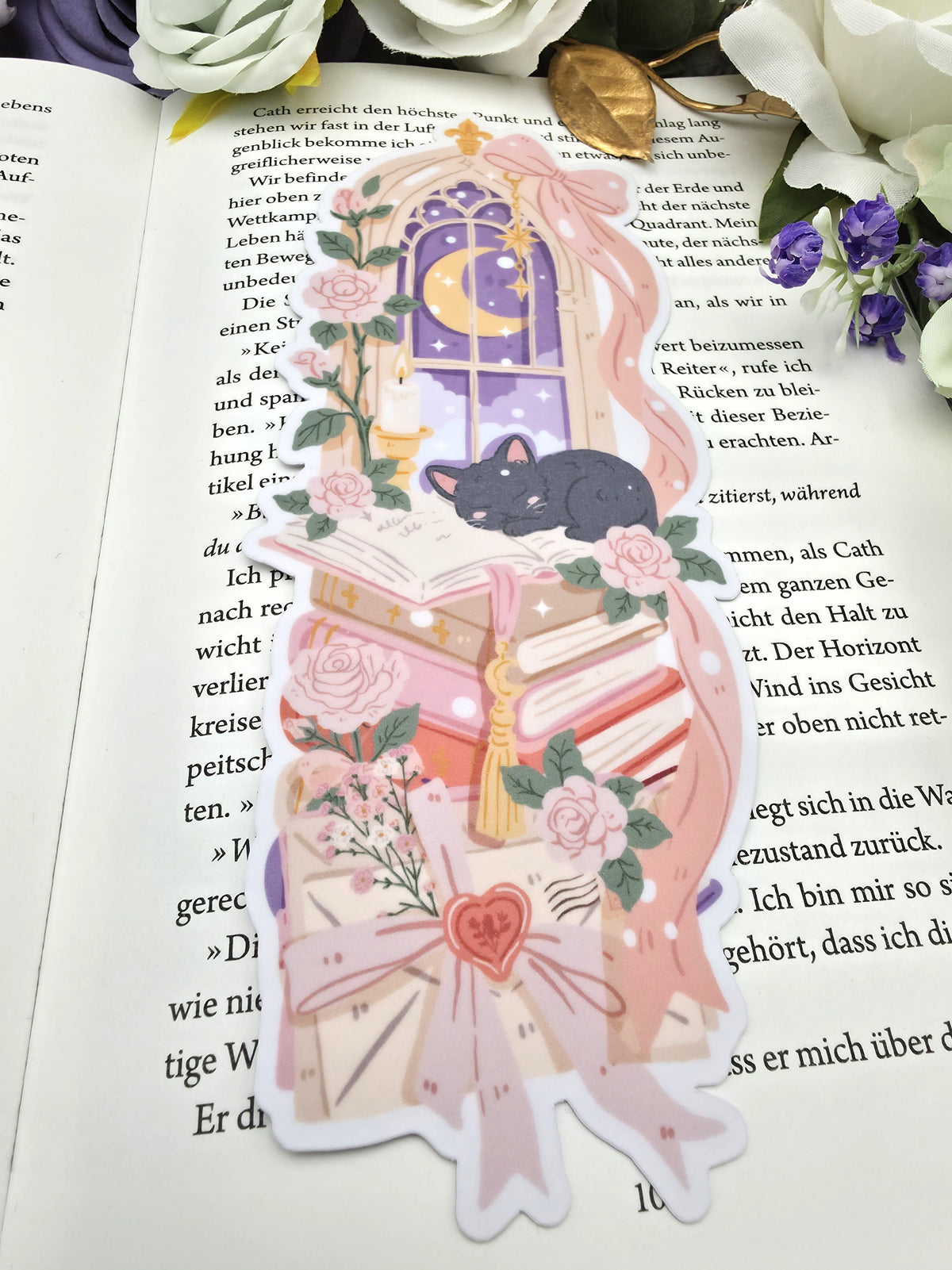 Lesezeichen Fantasy Cat Bookstack | Die Cut Bookmark