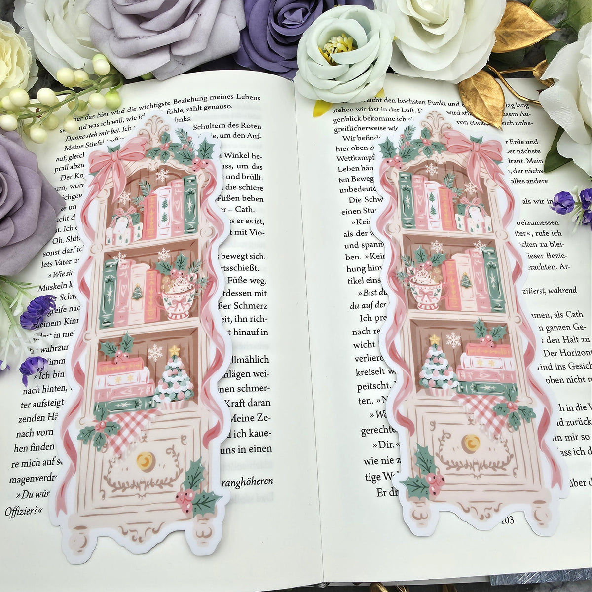 Lesezeichen Christmas Bookshelf Rosa | Die Cut Bookmark