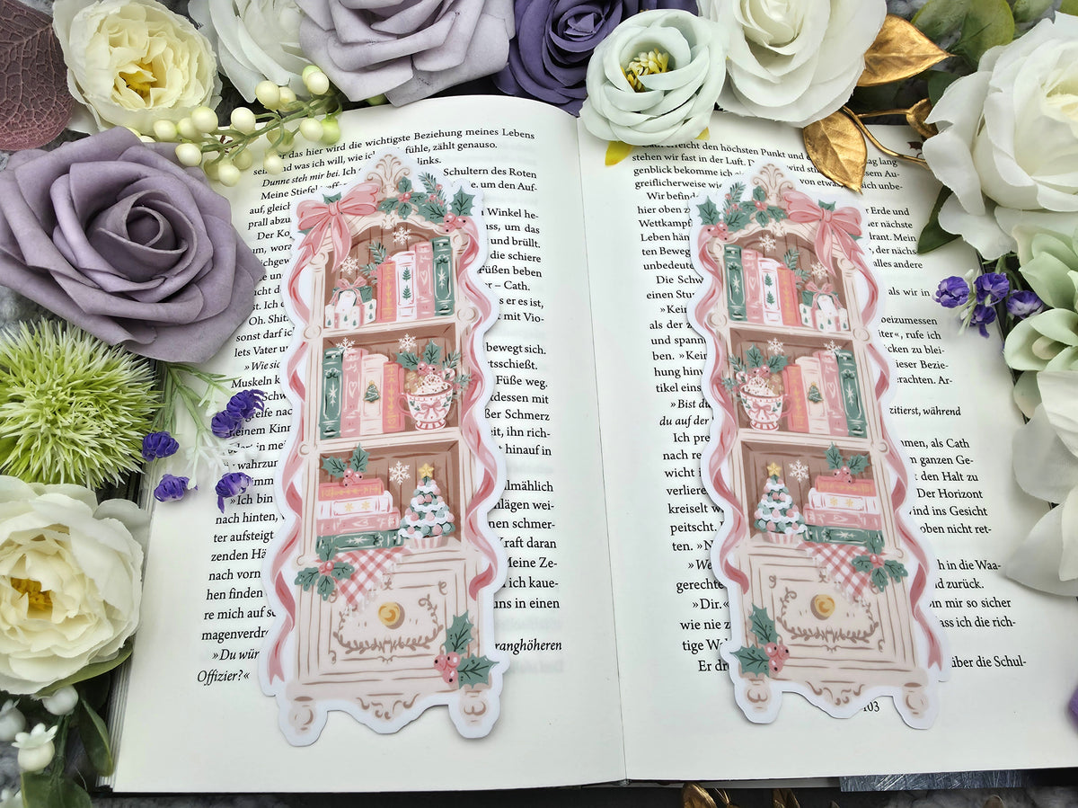Lesezeichen Christmas Bookshelf Rosa | Die Cut Bookmark