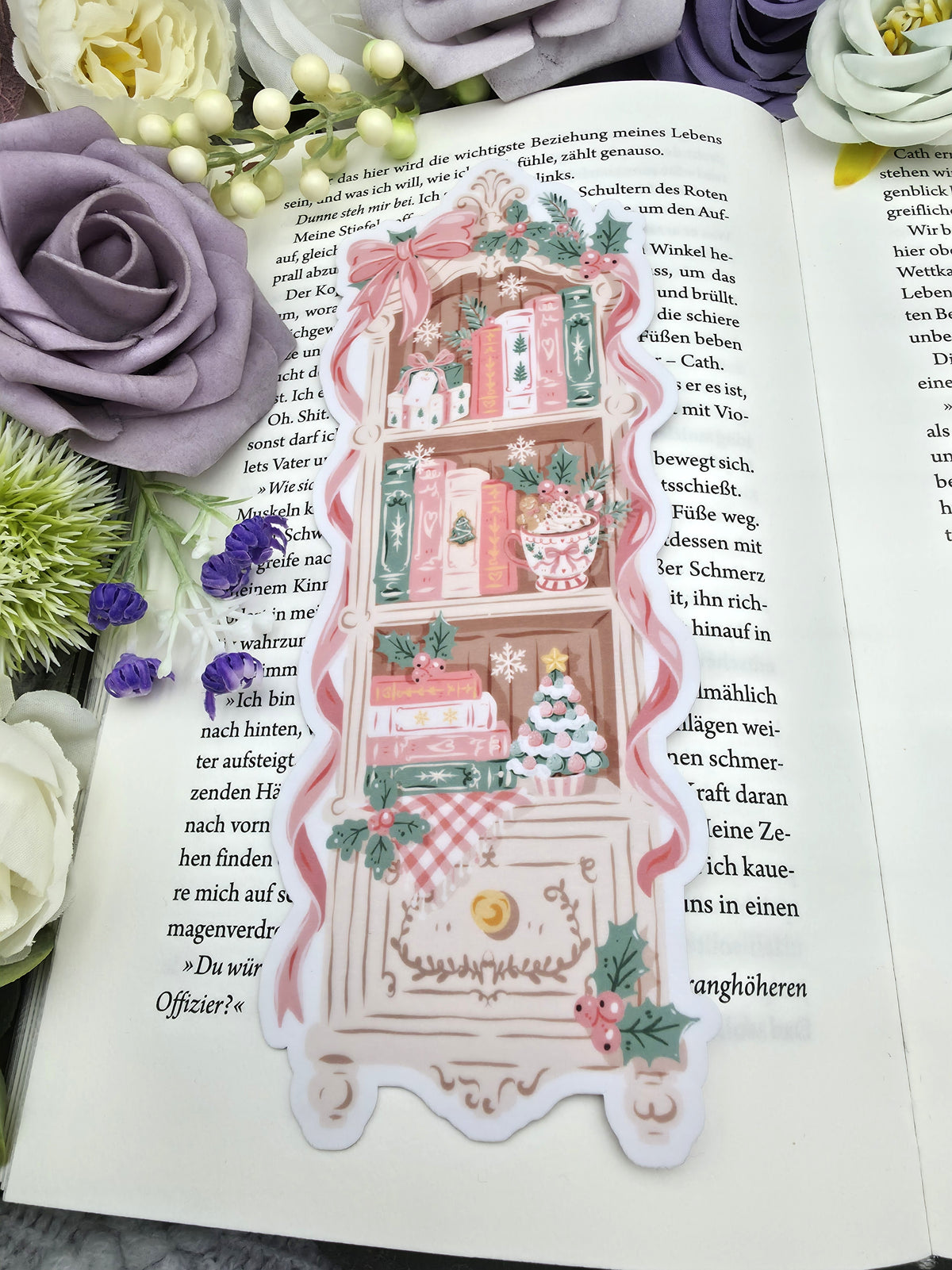 Lesezeichen Christmas Bookshelf Rosa | Die Cut Bookmark