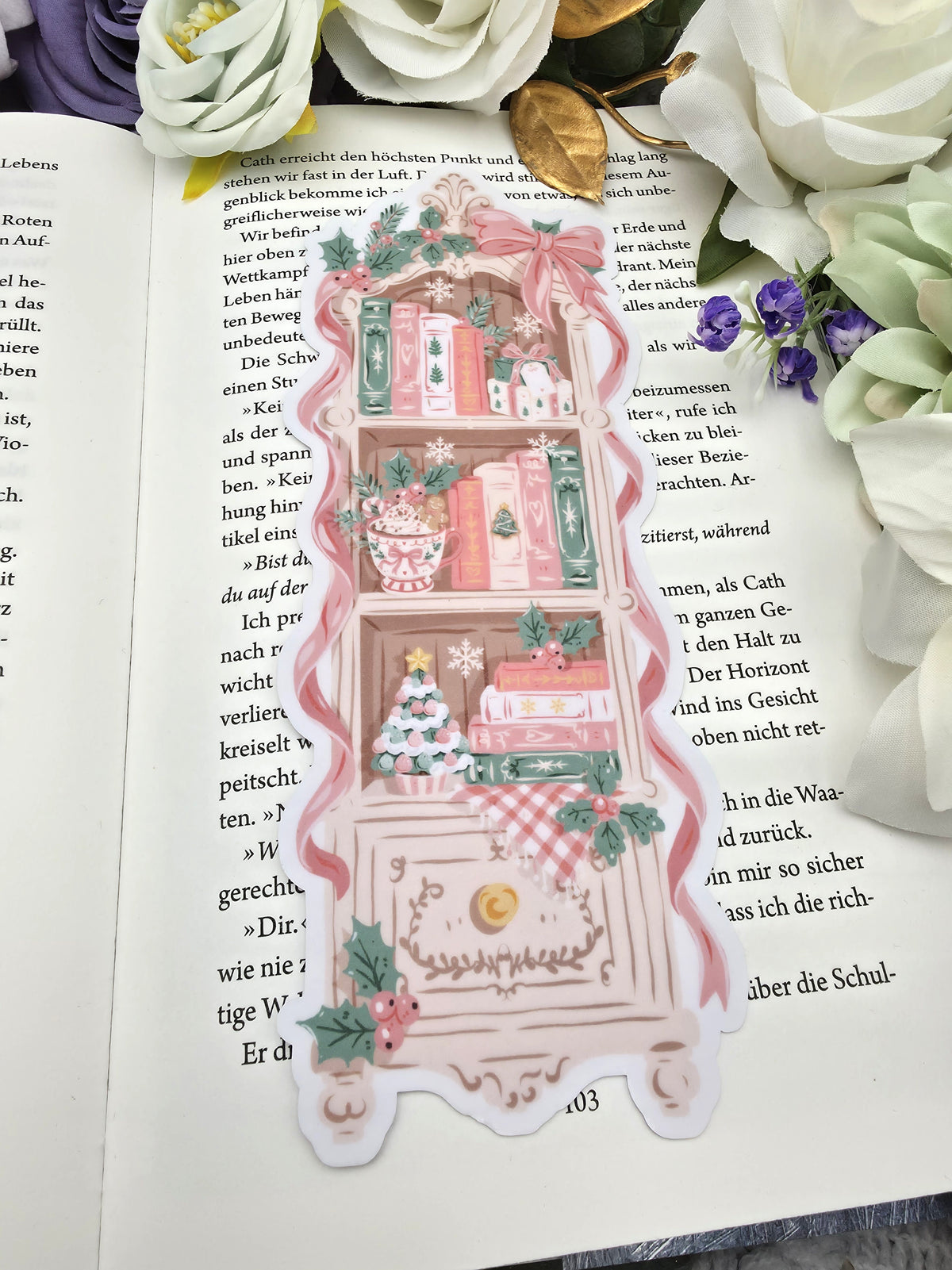 Lesezeichen Christmas Bookshelf Rosa | Die Cut Bookmark
