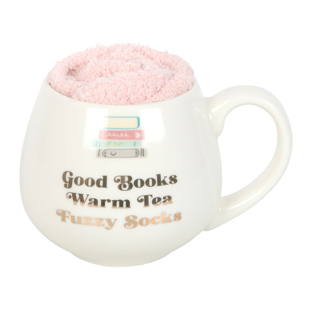 Mug & Socks "Good Books" Ceramic Pink