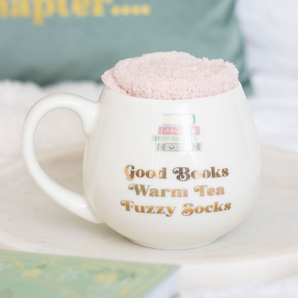 Mug & Socks "Good Books" Ceramic Pink