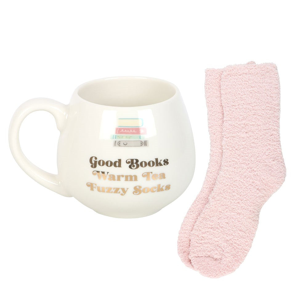 Mug & Socks "Good Books" Ceramic Pink
