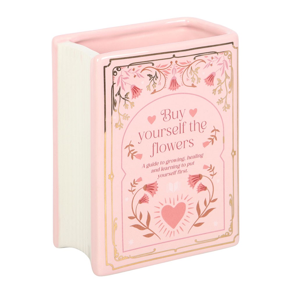 Vase rosa Buch "Buy yourself the flowers"