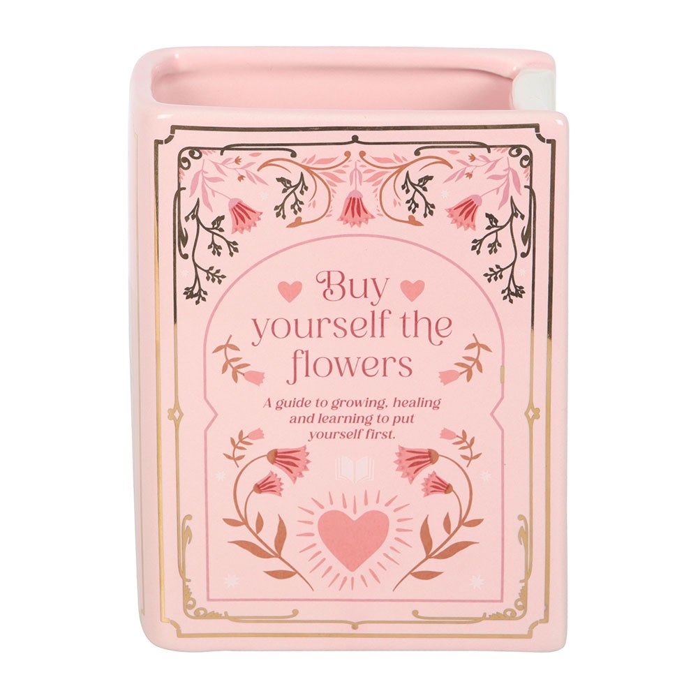 Vase rosa Buch "Buy yourself the flowers"