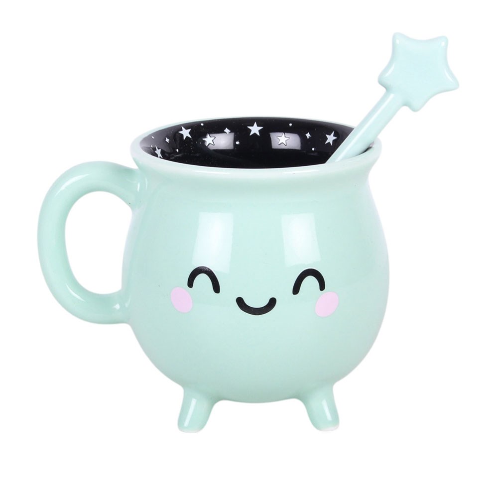 Tasse "Cauldron" mit Zauberstab Löffel Keramik Mint