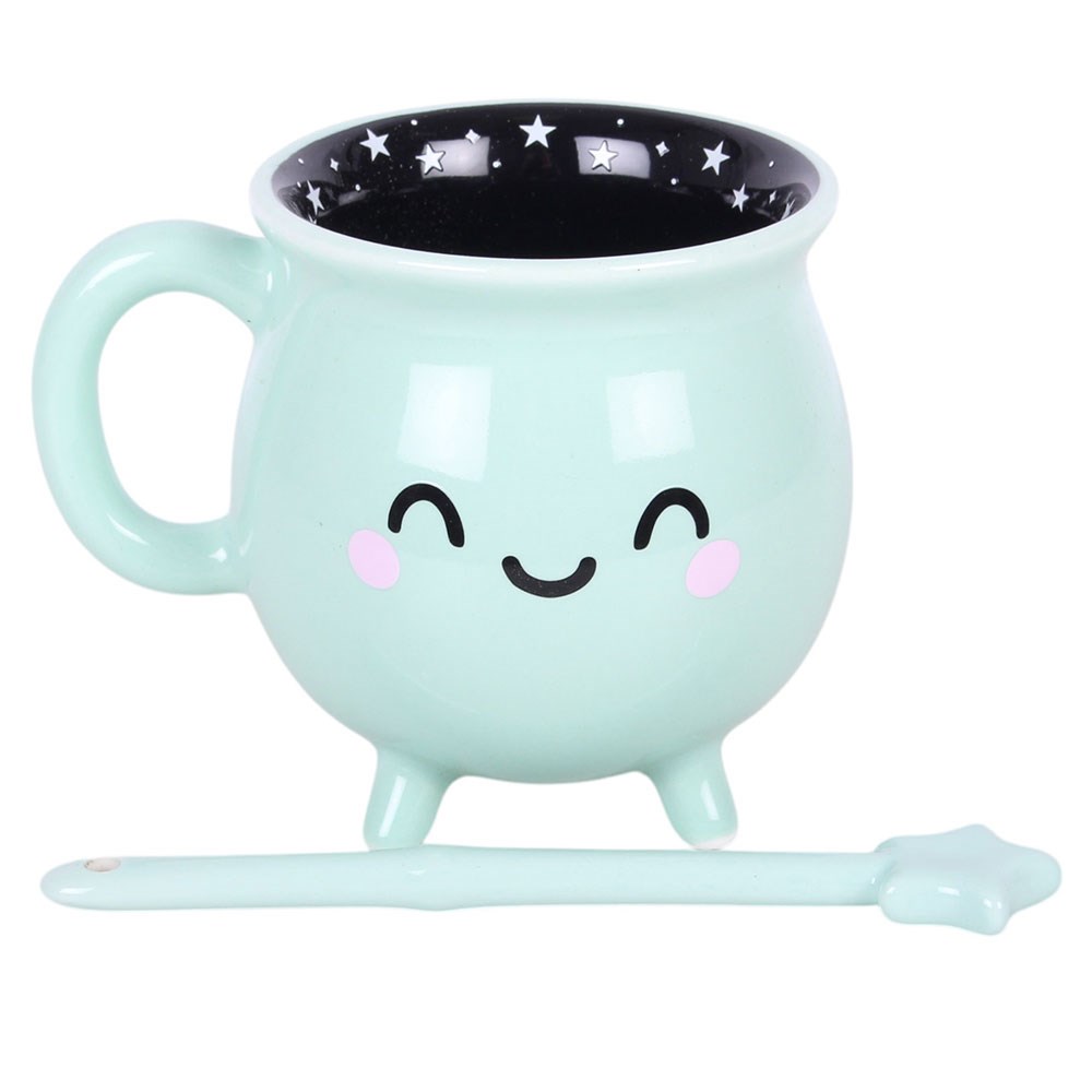 Tasse "Cauldron" mit Zauberstab Löffel Keramik Mint