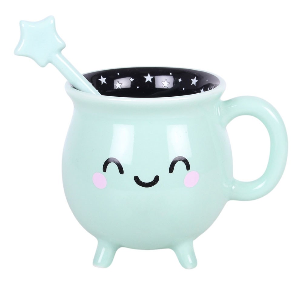 Tasse "Cauldron" mit Zauberstab Löffel Keramik Mint