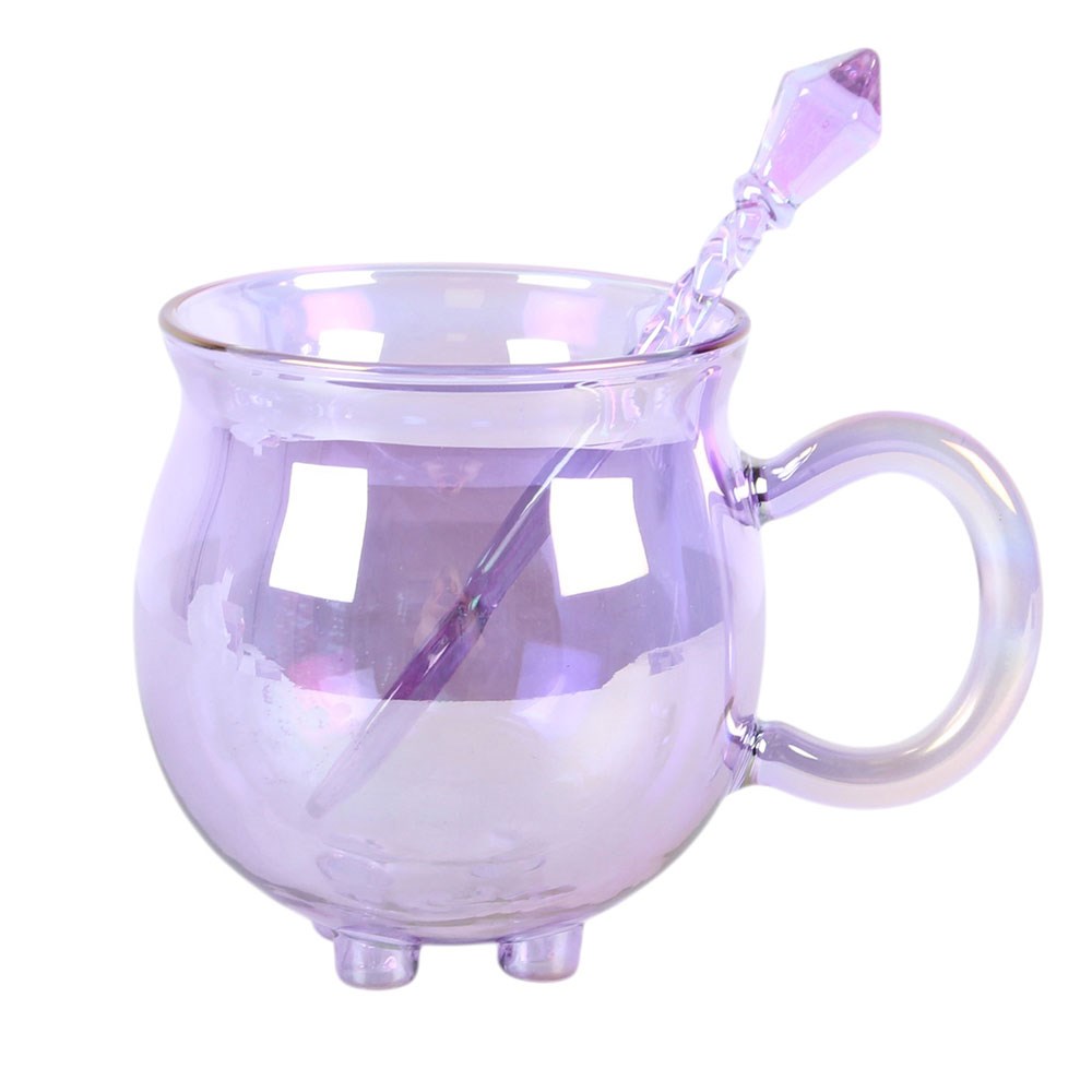 Tasse "Cauldron" mit Zauberstab Löffel Glas Lila