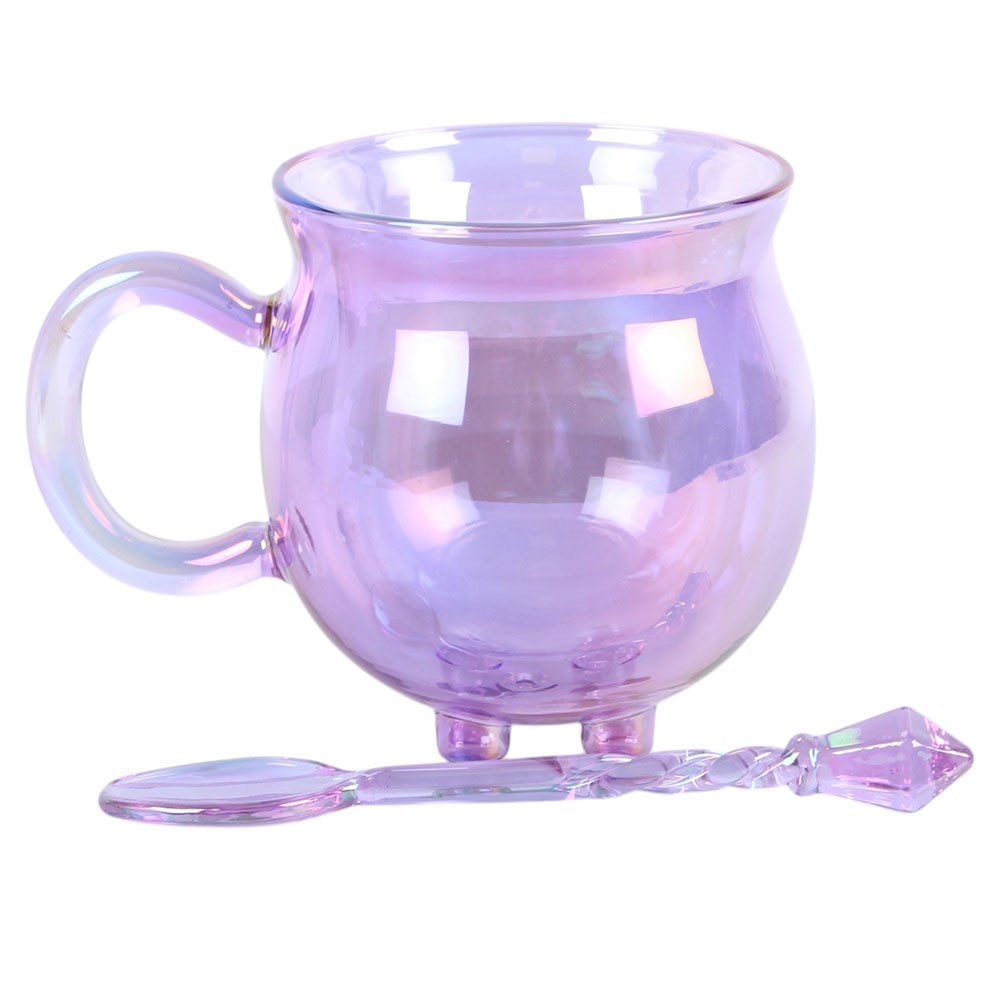 Tasse "Cauldron" mit Zauberstab Löffel Glas Lila