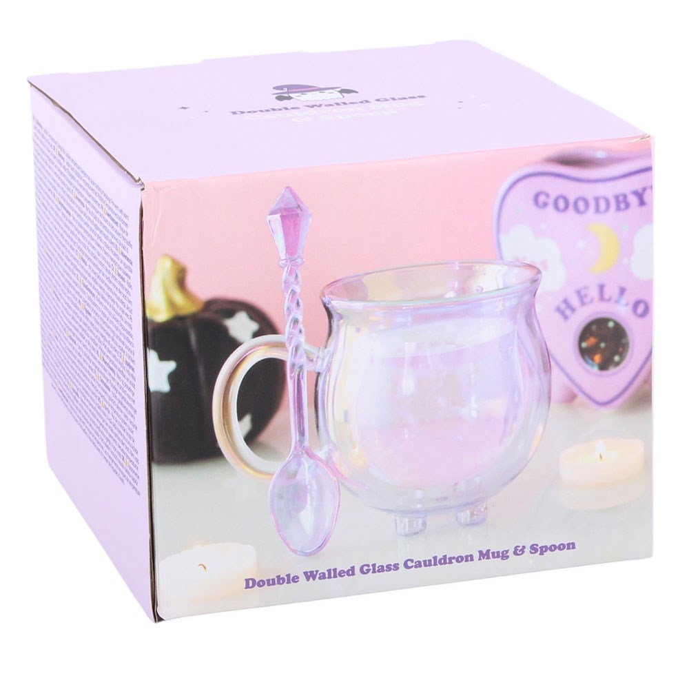 Tasse "Cauldron" mit Zauberstab Löffel Glas Lila