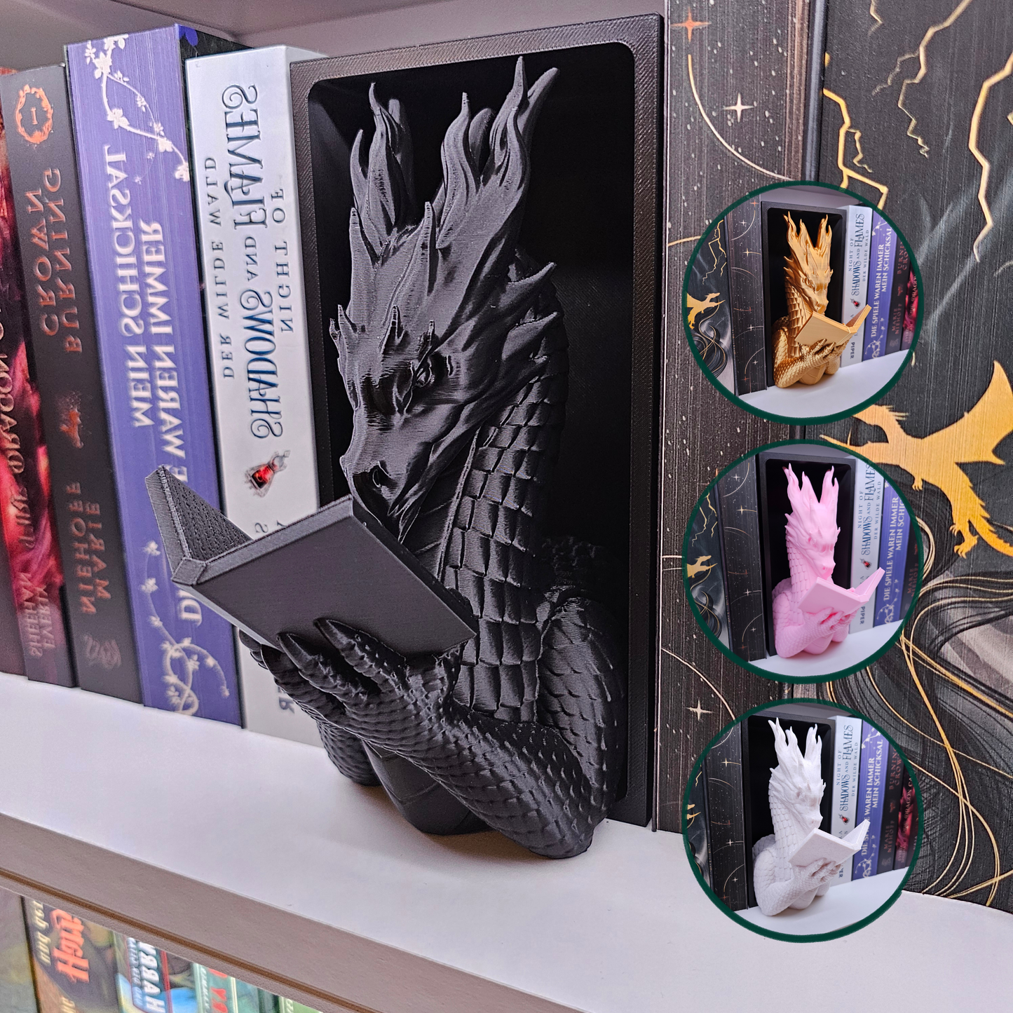 Book Nook Reading Dragon Color Selection | 3D Print | Bookend | Bookshelf Decoration