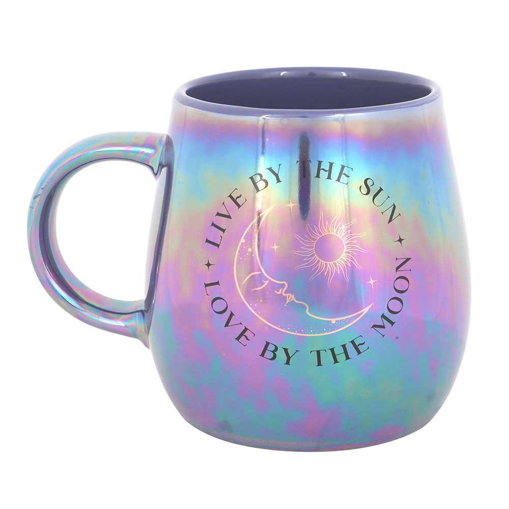 Mug "Live by the Sun Love by the Moon" iridescent midnight blue ceramic
