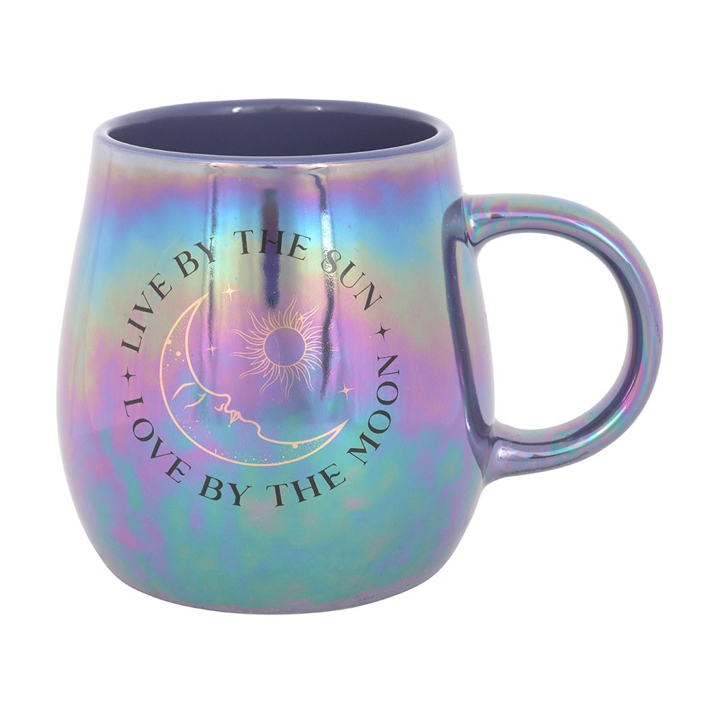 Mug "Live by the Sun Love by the Moon" iridescent midnight blue ceramic