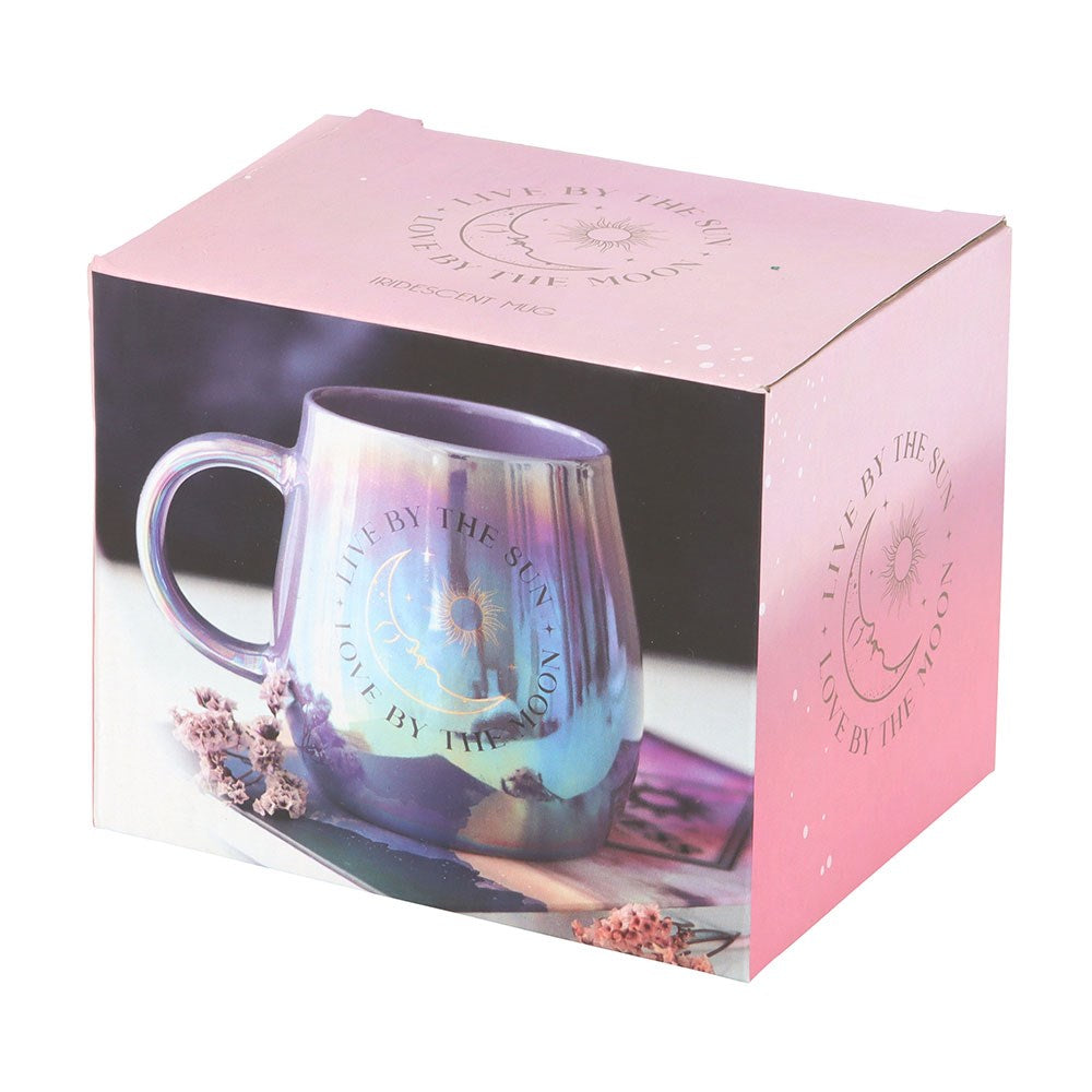 Mug "Live by the Sun Love by the Moon" iridescent midnight blue ceramic