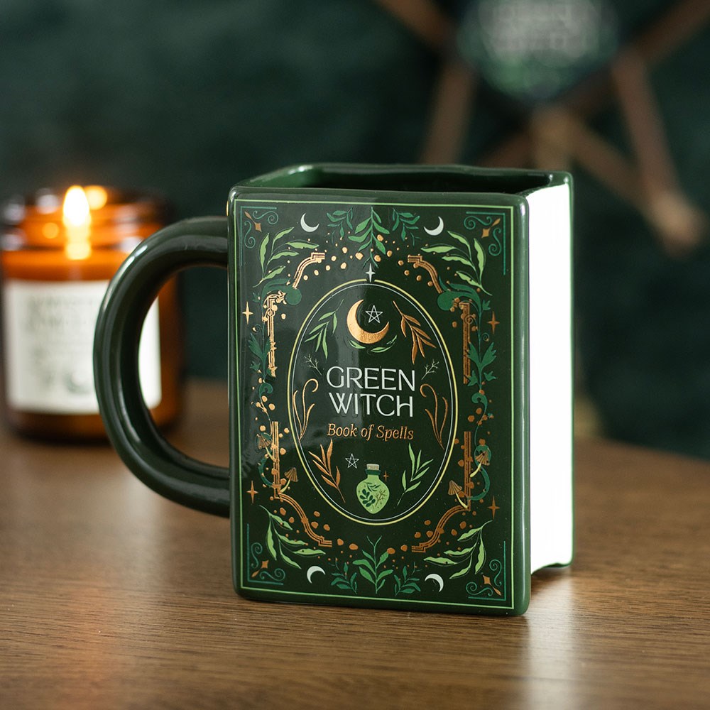 "Green Witch Book" Ceramic Mug, Green