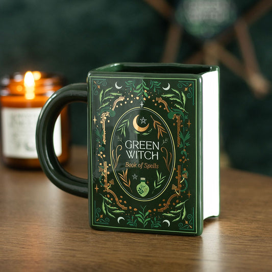 "Green Witch Book" Ceramic Mug, Green