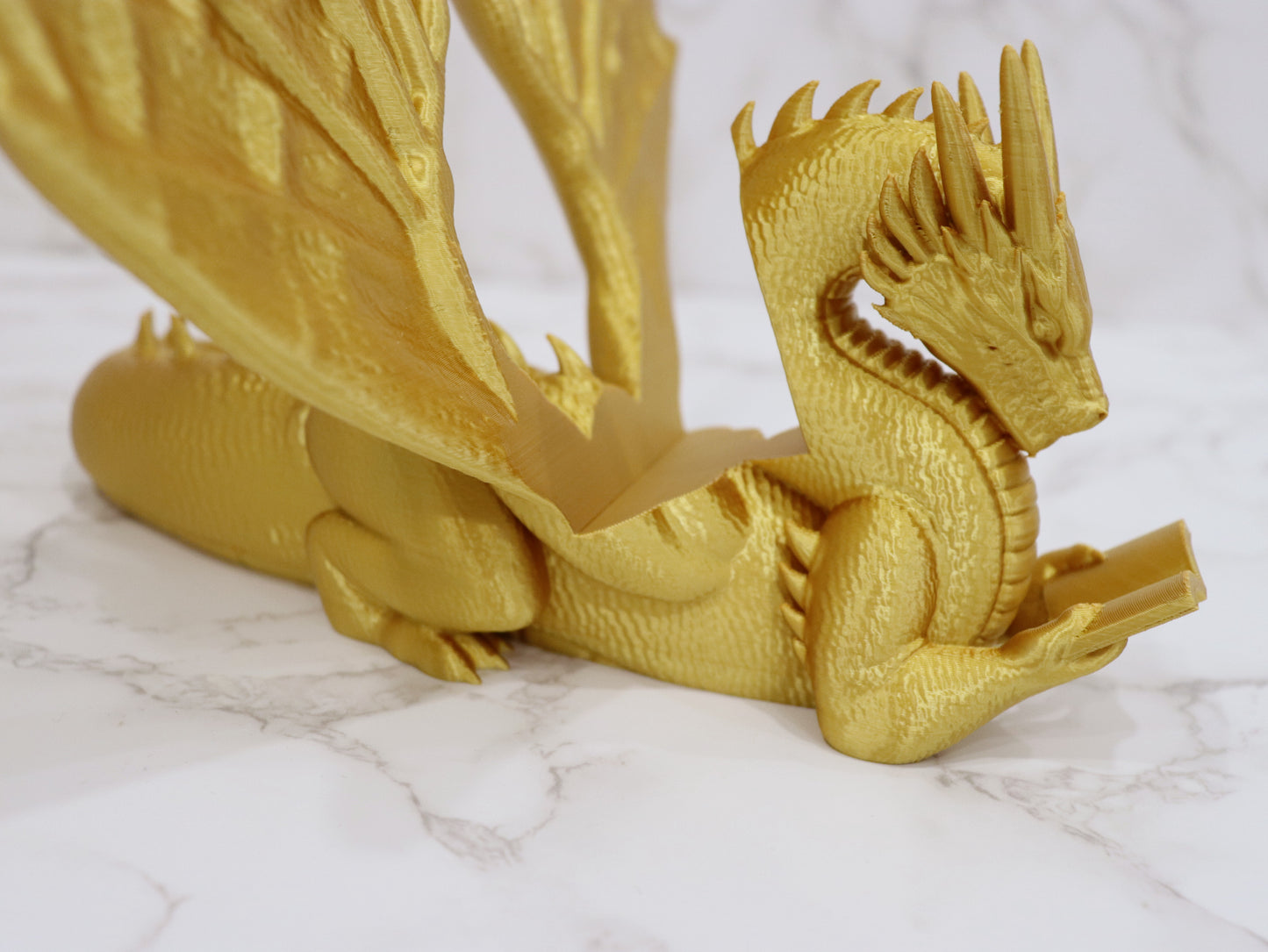 Accountant Reading Dragon glossy gold | various sizes | 3D Print | Stand for Books E-Readers Tablets