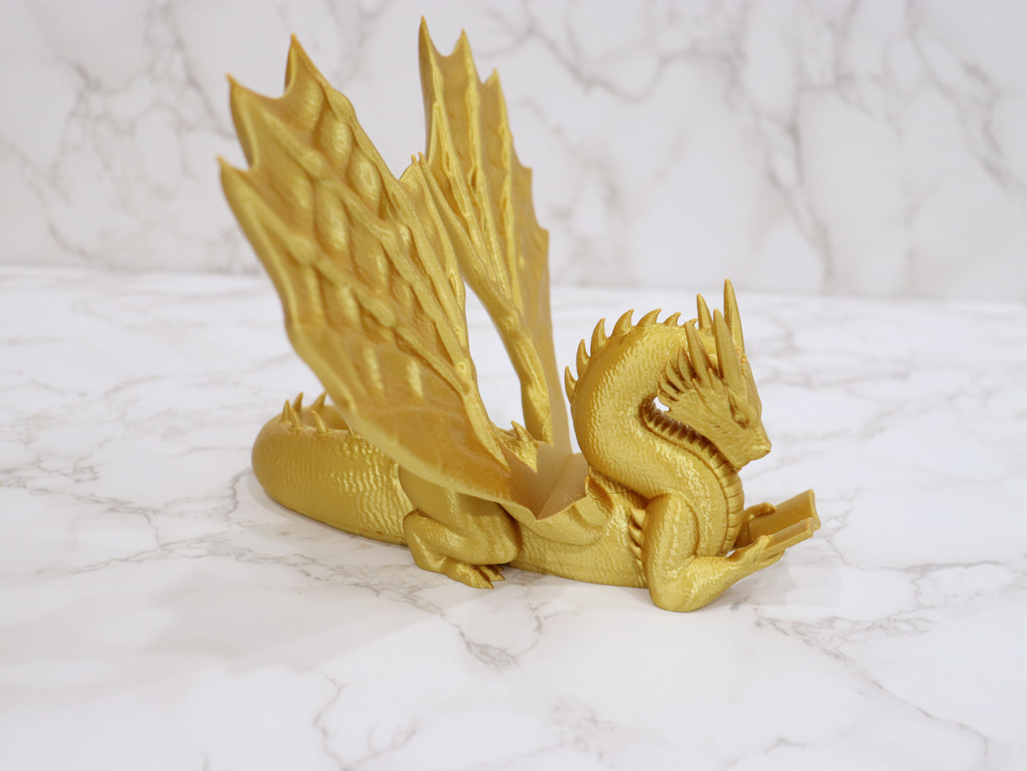 Accountant Reading Dragon glossy gold | various sizes | 3D Print | Stand for Books E-Readers Tablets