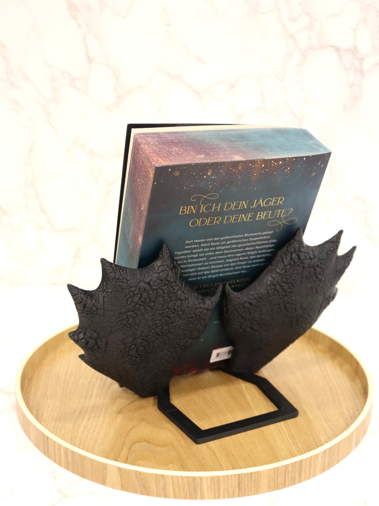 Buchständer Drachenflügel Schwarz oder Gold | 3D Druck | Buchstütze | Halter für Buch E-Reader Tablet